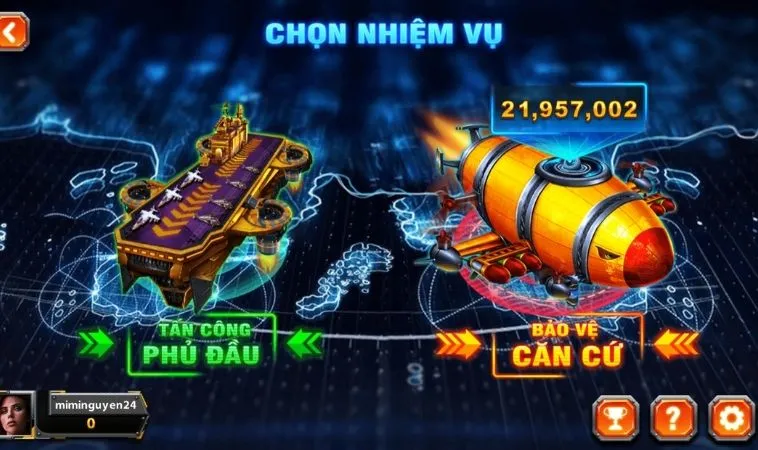 Chọn nhiệm vụ trong game Bắn Cá Đại Chiến B52 tại S666
